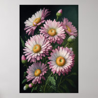 Rosa Engelsk Daisy Flower Art Print Poster