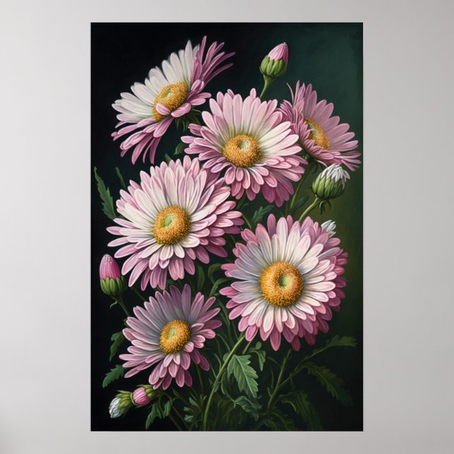 Rosa Engelsk Daisy Flower Art Print Poster (Framsidan)