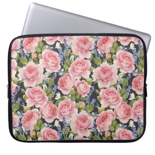 Rosa Engelska Ro: Mörk Watercolor Laptop Fodral