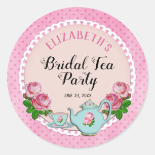Rosa English Cottage Stil Möhippa Tea Party Shower Runt Klistermärke