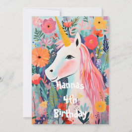 Rosa enhörning blommande blomma inbjudningar