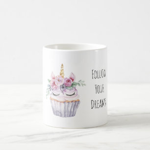 Rosa Enhörning Blommig Cupcake Födelsedag Kaffemugg
