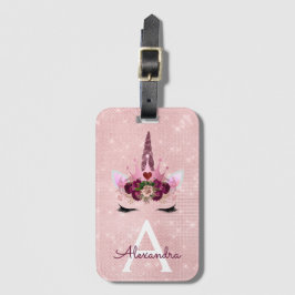 Rosa Enhörning Glänsande Prinsessa Monogram Namn Bagagebricka