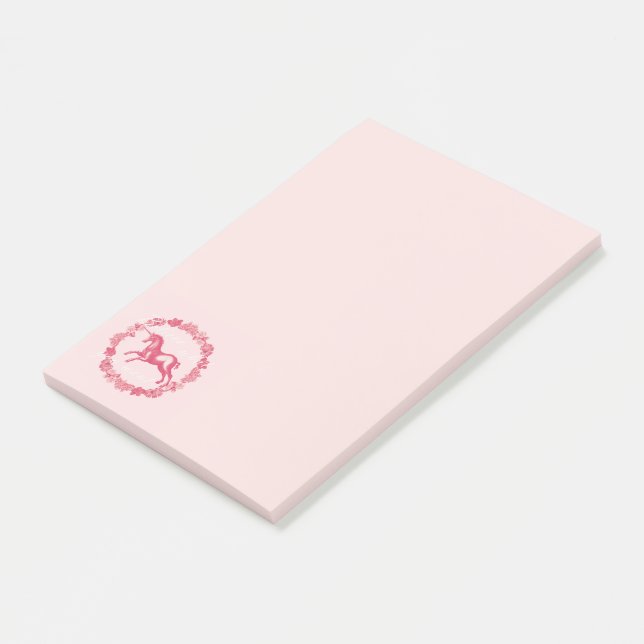 Rosa enhörning och blommor post-it block (Vinklad)