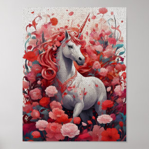 Rosa enhörning & Peony Drömlandska Fantasi Poster