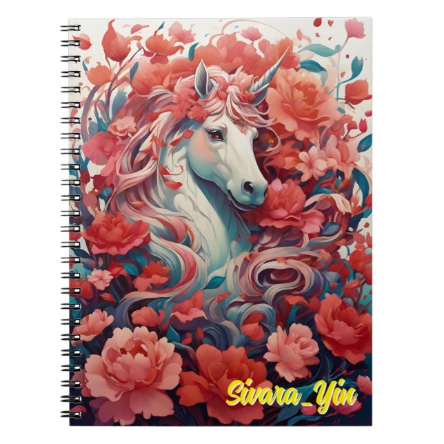 Rosa enhörning & Peony Drömvärld Fantasi Anteckningsbok (Framsidan)