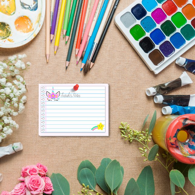 Rosa enhörning & regnbågsskjutande stjärna 10 cm x post-it block (Skapare uppladdad)