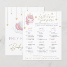 Rosa enhörning stjärnor baby shower handväska spel