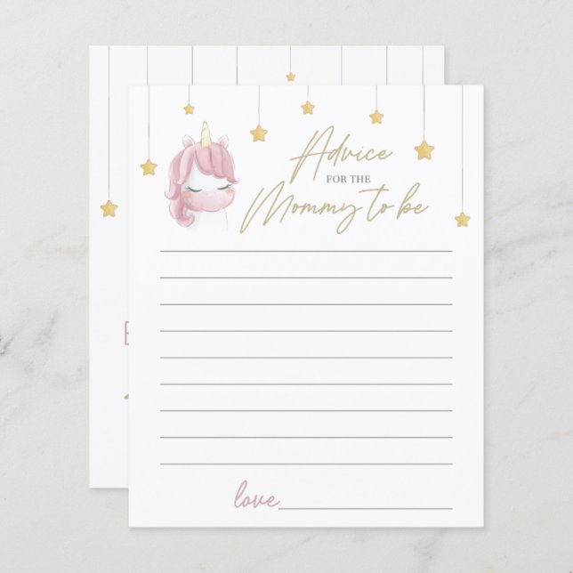 Rosa enhörningsstjärnor Baby Shower Råd för nya ma (Fram/baksida)