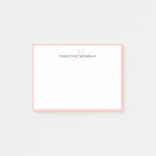  rosa, enkel chic, minimalistmonogram namn post-it block (Framsida)