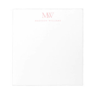 Rosa Enkel Elegant Modernt Monogram Anteckningsblock
