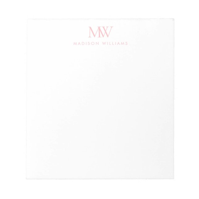 Rosa Enkel Elegant Modernt Monogram Anteckningsblock (Framsida)