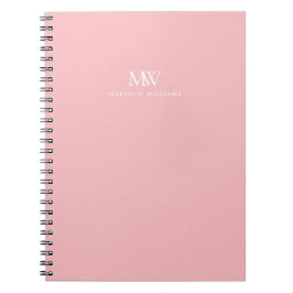 Rosa Enkel Elegant Modernt Monogram Anteckningsbok