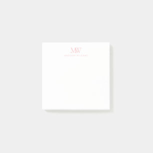 Rosa Enkel Elegant Modernt Monogram Post-it Block