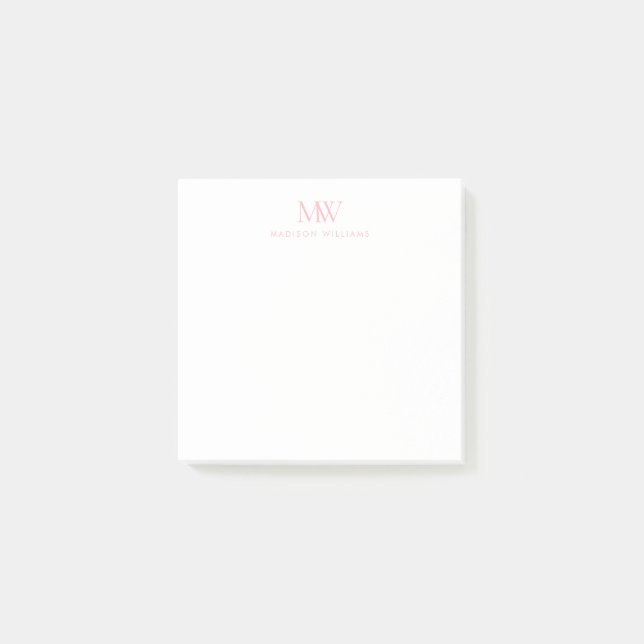 Rosa Enkel Elegant Modernt Monogram Post-it Block (Framsida)