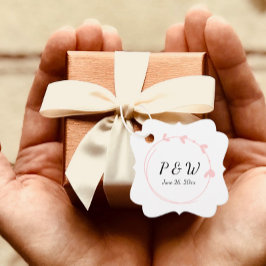 Rosa Enkel hjärtkrans Monogram Bröllop Gåvor Etiketter