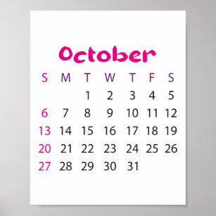 Rosa Enkel kalender oktober 2023 Poster