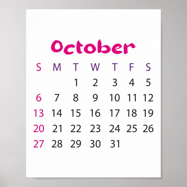 Rosa Enkel kalender oktober 2023 Poster (Framsidan)