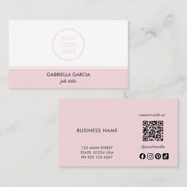 Rosa Enkel Logotyp QR-kod Sociala Medier Visitkort (Fram/baksida)