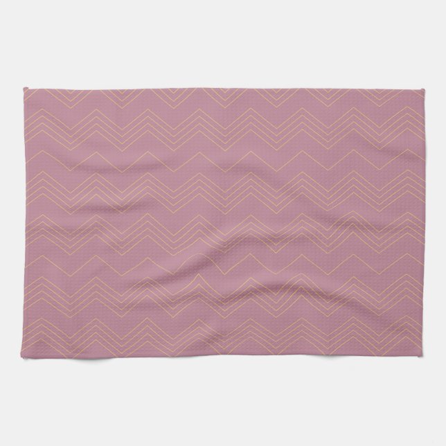 Rosa, enkel, modern, coola, trendig zigzag mönster kökshandduk (Horisontell)