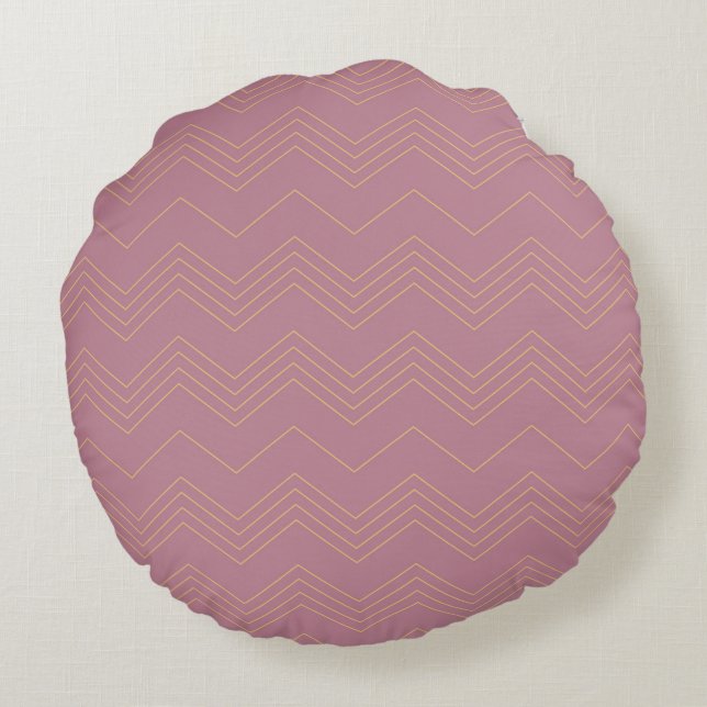 Rosa, enkel, modern, coola, trendig zigzag mönster rund kudde (Baksidan)
