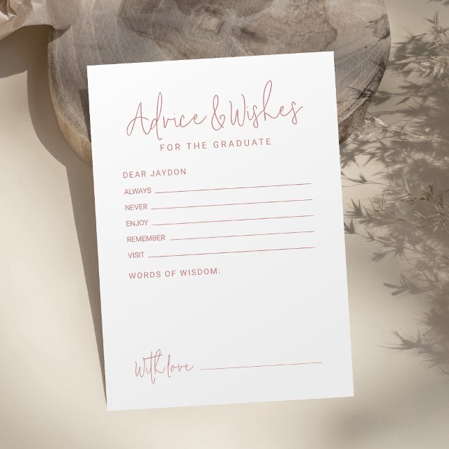 Rosa Enkel Modernt Skript Examenstips & önskningar Rådkort (Pink Simple Modern Script Graduate advice & wishes Card)