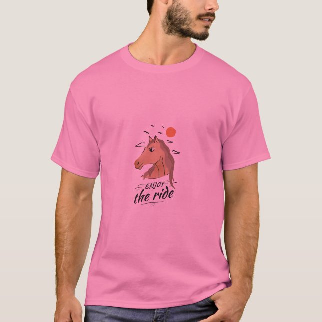 Rosa enkel t-shirt för att njuta av skjuts (Framsida)