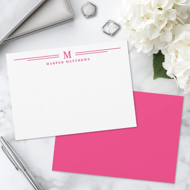Rosa Enkel Två Kant Minimalistisk Anteckningskort (Pink Simple Two Border Minimalist Note Card )