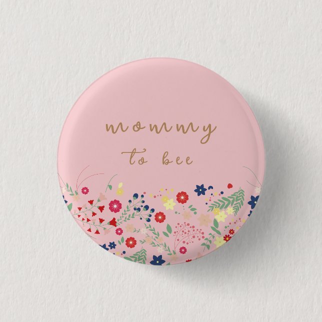 Rosa Enkel Wildblomma-Mamma till Bee Baby Shower Knapp (Framsida)