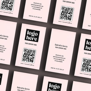 Rosa Enkelt Modernt QR-kod Företagslogotyp Visitkort