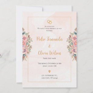 Rosa enkla blommor bröllop inbjudningar