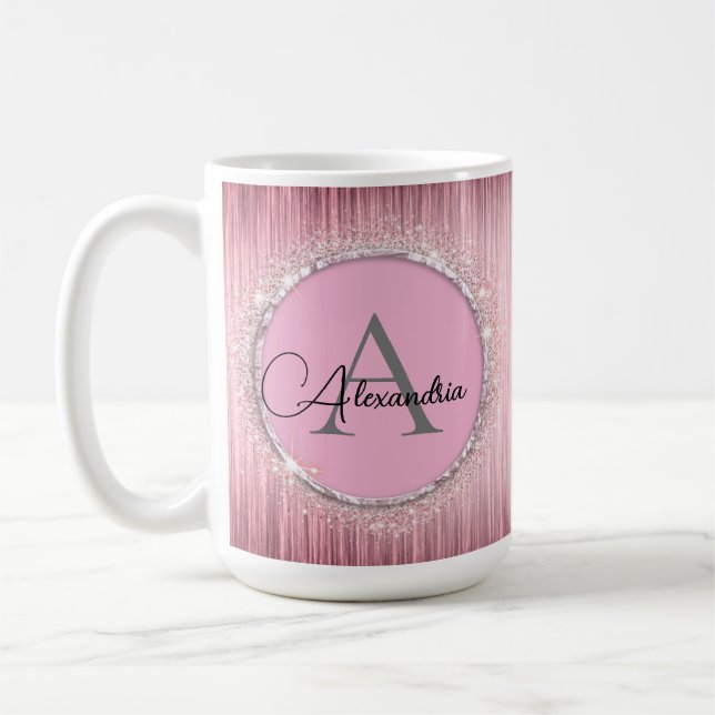 Rosa Erröda Glittrande Monogram Kaffemugg (Vänster)