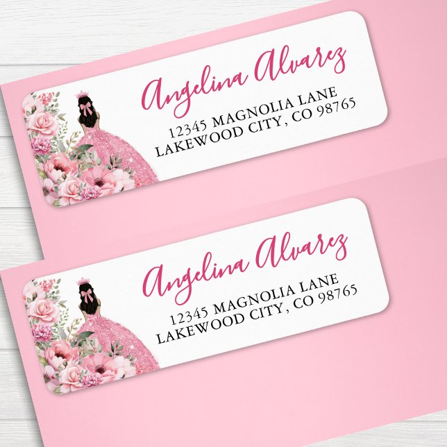 Rosa Errötningsfärg Quinceanera Returadress Etikett (Blush Pink Quinceanera Return Address label)