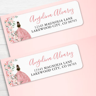 Rosa Errötningsfärg Quinceanera Returadress Etikett