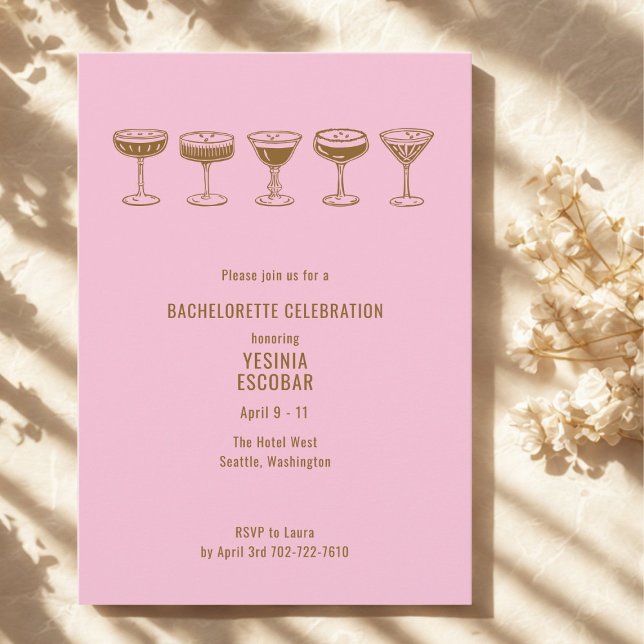 Rosa Espresso Martini Sjungbröllopsinbjudan med QR Inbjudningar (Skapare uppladdad)