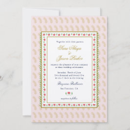 Rosa Ethnic Flower gräns Indiska bröllop Inbjudningar