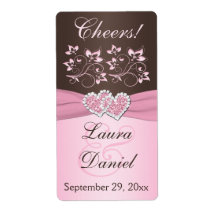 Rosa, etikett för Brown Blommigt Vin Flaska