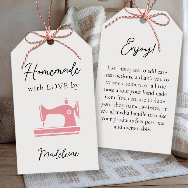 Rosa-etikett för handgjord syning av artisan Craft Presentetikett (sewing quilting sew handmade artisanal homemade product tag gifting christmas bridal baby shower)