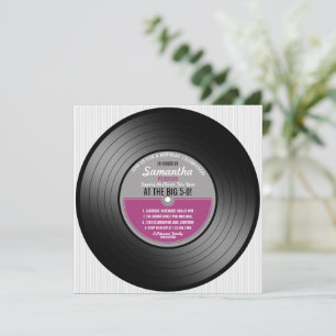 Rosa-etikett Vinyl Record Birthday 50:e Party Inbjudningar