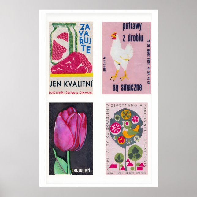 Rosa etiketter för tändsticksaskar, Grid Print, Vi Poster (Framsidan)