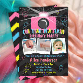 Rosa ett år i ett första Flash-foto Inbjudningar