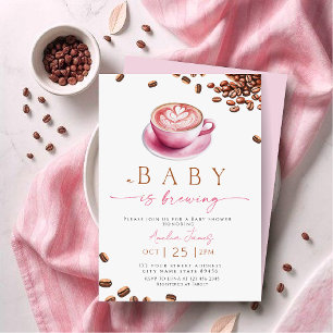 Rosa Ett Barn Bryggs Kaffe Bönor Baby Shower Inbjudningar