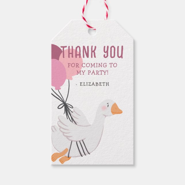 Rosa Ett Fånig går på första födelsedag Presentetikett (Framsidan)