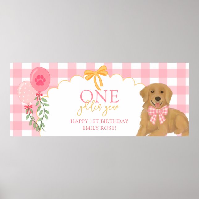 Rosa Ett Guldigt År Retriever Valp 1-årsdag Poster (Framsidan)