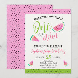 Rosa ett i en Melon Girl 1:a födelsedagskurs Inbjudningar
