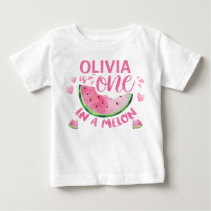 Rosa ett i Melon 1:a födelsedag Baby T Shirt