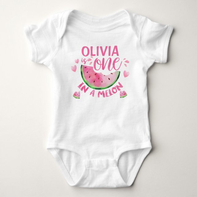Rosa ett i Melon 1:a födelsedag Baby T Shirt (Framsida)