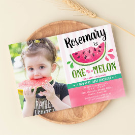 Rosa ett i melon First Birthday Photo Inbjudningar