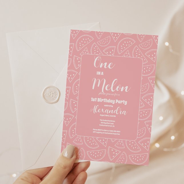 Rosa ett i Melon Girl First Birthday Inbjudningar (Skapare uppladdad)