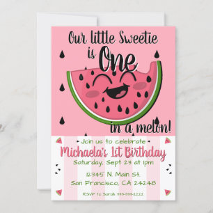 Rosa ett i Melon Watermelon Girl First Birthday Inbjudningar